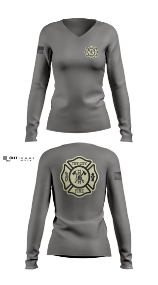 Womens Long Sleeve Vneck Shirt, tiff city, Fire Department, Teamtime, Team time, sublimation, custom sports apparel, team uniforms, spirit wear, spiritwear, sports uniforms, custom shirts, team store, custom team store, fundraiser sports, apparel fundraiser