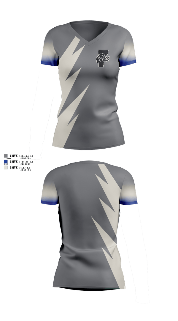 Womens Short Sleeve Vneck Shirt, Vermont Elks Association, , Teamtime, Team time, sublimation, custom sports apparel, team uniforms, spirit wear, spiritwear, sports uniforms, custom shirts, team store, custom team store, fundraiser sports, apparel fundraiser