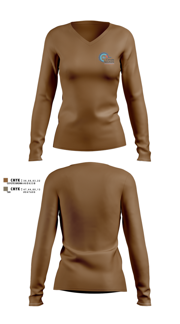 Womens Long Sleeve Vneck Shirt, Climate Solutions Air conditioning & Refrigeration LLC, , Teamtime, Team time, sublimation, custom sports apparel, team uniforms, spirit wear, spiritwear, sports uniforms, custom shirts, team store, custom team store, fundraiser sports, apparel fundraiser