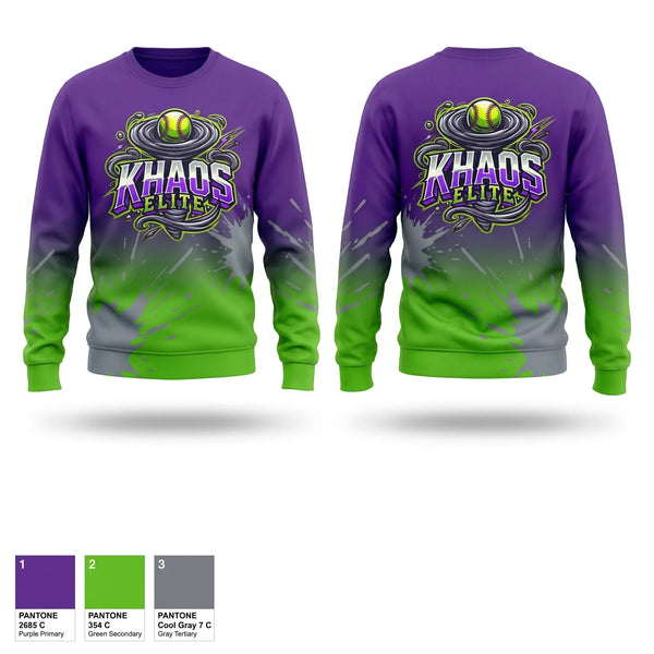 Crew Neck Sweatshirt, Khaos Elite, Softball, Teamtime, Team time, sublimation, custom sports apparel, team uniforms, spirit wear, spiritwear, sports uniforms, custom shirts, team store, custom team store, fundraiser sports, apparel fundraiser