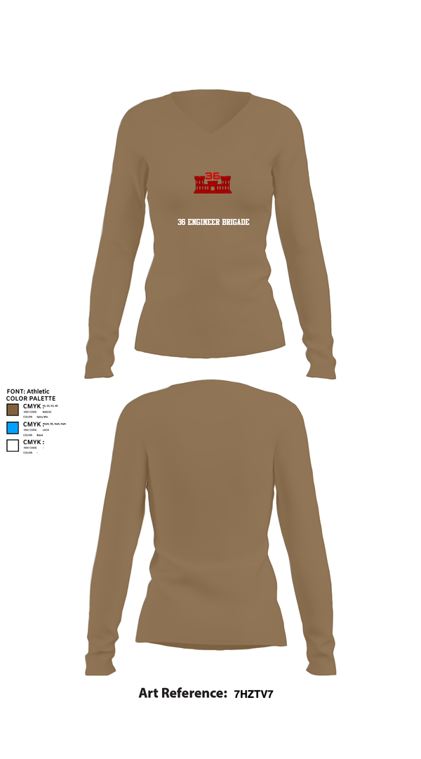 Womens Long Sleeve Vneck Shirt, 36 Engineer Brigade, Army, Teamtime, Team time, sublimation, custom sports apparel, team uniforms, spirit wear, spiritwear, sports uniforms, custom shirts, team store, custom team store, fundraiser sports, apparel fundraiser