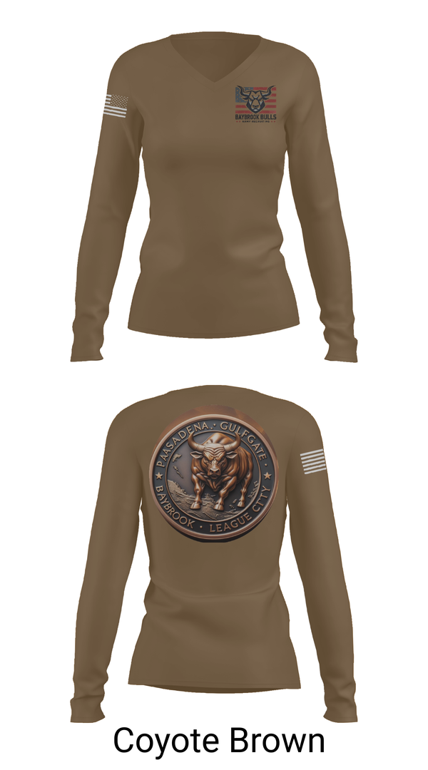 Womens Long Sleeve Vneck Shirt, Baybrook Army Recruiting Company, , Teamtime, Team time, sublimation, custom sports apparel, team uniforms, spirit wear, spiritwear, sports uniforms, custom shirts, team store, custom team store, fundraiser sports, apparel fundraiser