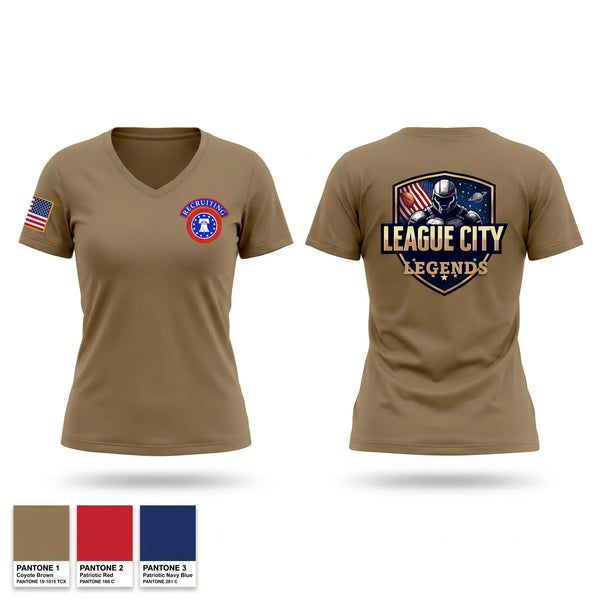 Womens Short Sleeve Vneck Shirt, LEAGUE CITY RECRUITING, Army, Teamtime, Team time, sublimation, custom sports apparel, team uniforms, spirit wear, spiritwear, sports uniforms, custom shirts, team store, custom team store, fundraiser sports, apparel fundraiser