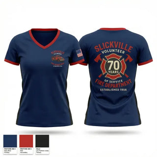 Womens Short Sleeve Vneck Shirt, Slickville VFD, Fire Department, Teamtime, Team time, sublimation, custom sports apparel, team uniforms, spirit wear, spiritwear, sports uniforms, custom shirts, team store, custom team store, fundraiser sports, apparel fundraiser