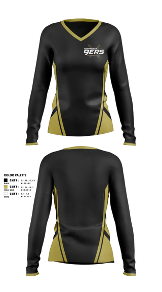 Womens Long Sleeve Vneck Shirt, Northeast 9ers, Softball, Teamtime, Team time, sublimation, custom sports apparel, team uniforms, spirit wear, spiritwear, sports uniforms, custom shirts, team store, custom team store, fundraiser sports, apparel fundraiser