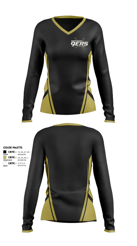 Womens Long Sleeve Vneck Shirt, Northeast 9ers, Softball, Teamtime, Team time, sublimation, custom sports apparel, team uniforms, spirit wear, spiritwear, sports uniforms, custom shirts, team store, custom team store, fundraiser sports, apparel fundraiser