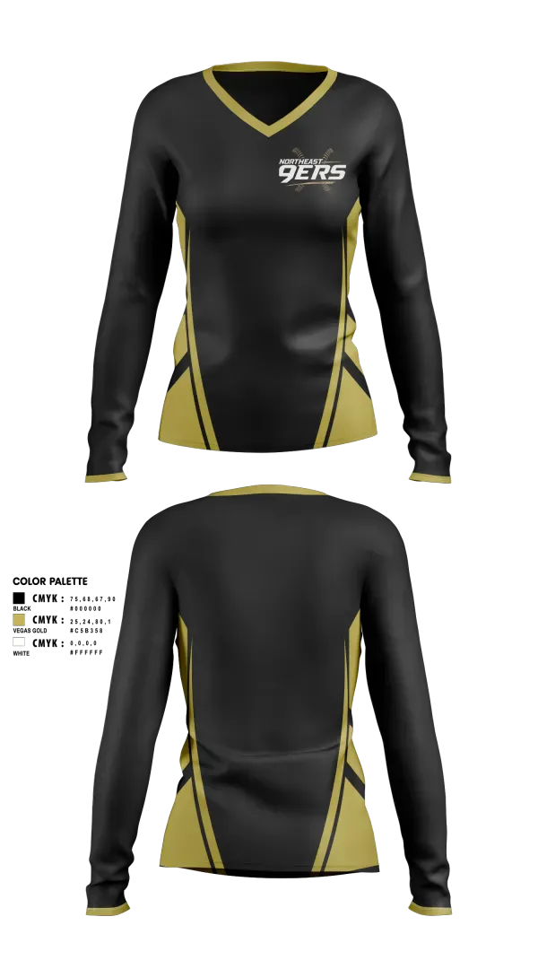 Womens Long Sleeve Vneck Shirt, Northeast 9ers, Softball, Teamtime, Team time, sublimation, custom sports apparel, team uniforms, spirit wear, spiritwear, sports uniforms, custom shirts, team store, custom team store, fundraiser sports, apparel fundraiser