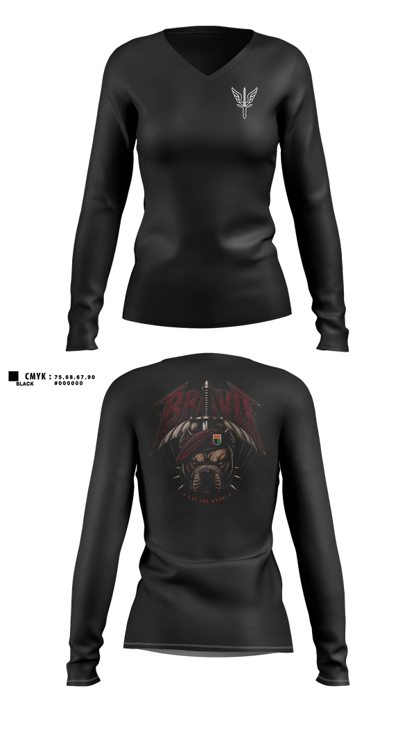 Womens Long Sleeve Vneck Shirt, B. CO, 112th SIG BN, Army, Teamtime, Team time, sublimation, custom sports apparel, team uniforms, spirit wear, spiritwear, sports uniforms, custom shirts, team store, custom team store, fundraiser sports, apparel fundraiser