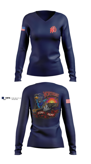 Womens Long Sleeve Vneck Shirt, Northeast Fire Department, Fire Department, Teamtime, Team time, sublimation, custom sports apparel, team uniforms, spirit wear, spiritwear, sports uniforms, custom shirts, team store, custom team store, fundraiser sports, apparel fundraiser