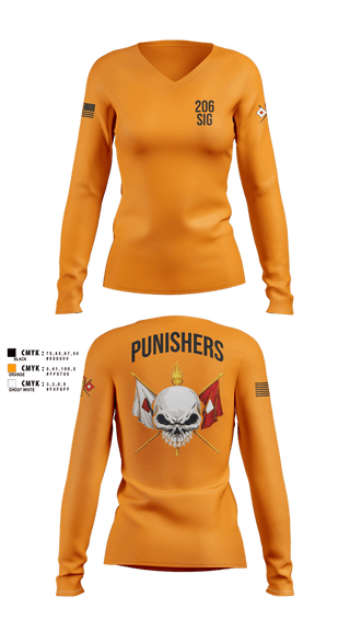Womens Long Sleeve Vneck Shirt, 206th Signal Company, Army, Teamtime, Team time, sublimation, custom sports apparel, team uniforms, spirit wear, spiritwear, sports uniforms, custom shirts, team store, custom team store, fundraiser sports, apparel fundraiser