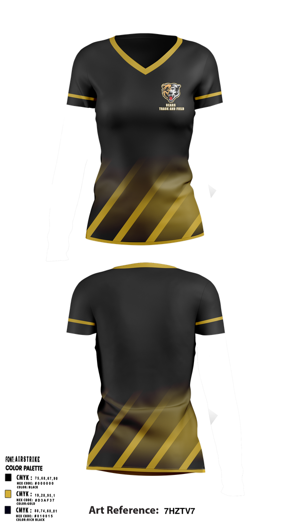 Womens Short Sleeve Vneck Shirt, Bears, Track & Field, Teamtime, Team time, sublimation, custom sports apparel, team uniforms, spirit wear, spiritwear, sports uniforms, custom shirts, team store, custom team store, fundraiser sports, apparel fundraiser