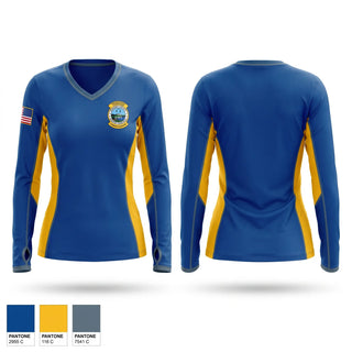 Womens Long Sleeve Vneck Shirt, Pickens County Emergency Communications Center, Fire Department, Teamtime, Team time, sublimation, custom sports apparel, team uniforms, spirit wear, spiritwear, sports uniforms, custom shirts, team store, custom team store, fundraiser sports, apparel fundraiser