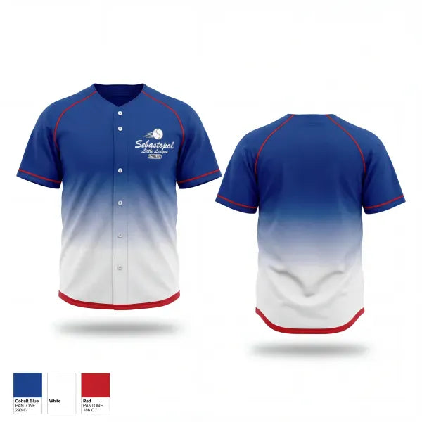 Full Button Baseball Jersey, Sebastopol Little League, Baseball, Teamtime, Team time, sublimation, custom sports apparel, team uniforms, spirit wear, spiritwear, sports uniforms, custom shirts, team store, custom team store, fundraiser sports, apparel fundraiser
