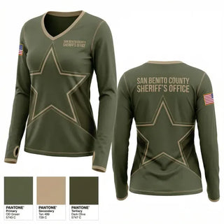 Womens Long Sleeve Vneck Shirt, San Benito County Sheriff’s Office, Police, Teamtime, Team time, sublimation, custom sports apparel, team uniforms, spirit wear, spiritwear, sports uniforms, custom shirts, team store, custom team store, fundraiser sports, apparel fundraiser