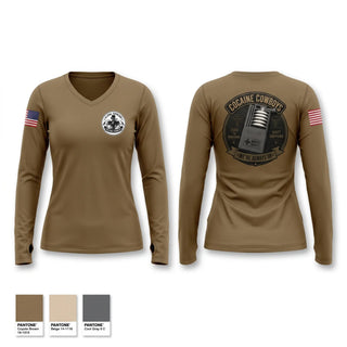 Womens Long Sleeve Vneck Shirt, Cocaine Cowboys, Army, Teamtime, Team time, sublimation, custom sports apparel, team uniforms, spirit wear, spiritwear, sports uniforms, custom shirts, team store, custom team store, fundraiser sports, apparel fundraiser