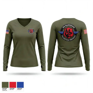 Womens Long Sleeve Vneck Shirt, K-9 Guardian Police Dog Services, Police, Teamtime, Team time, sublimation, custom sports apparel, team uniforms, spirit wear, spiritwear, sports uniforms, custom shirts, team store, custom team store, fundraiser sports, apparel fundraiser