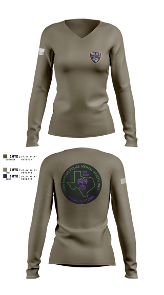 Womens Long Sleeve Vneck Shirt, SMPD Mental Health Unit, Police, Teamtime, Team time, sublimation, custom sports apparel, team uniforms, spirit wear, spiritwear, sports uniforms, custom shirts, team store, custom team store, fundraiser sports, apparel fundraiser