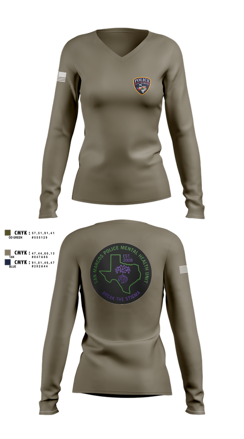 Womens Long Sleeve Vneck Shirt, SMPD Mental Health Unit, Police, Teamtime, Team time, sublimation, custom sports apparel, team uniforms, spirit wear, spiritwear, sports uniforms, custom shirts, team store, custom team store, fundraiser sports, apparel fundraiser