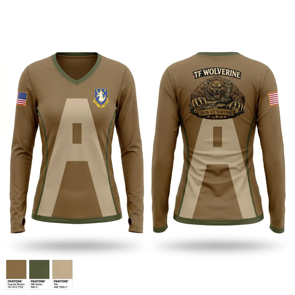 Womens Long Sleeve Vneck Shirt, 3-337 TSBN, Army, Teamtime, Team time, sublimation, custom sports apparel, team uniforms, spirit wear, spiritwear, sports uniforms, custom shirts, team store, custom team store, fundraiser sports, apparel fundraiser