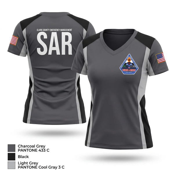 Womens Short Sleeve Vneck Shirt, Clark County Search and Rescue, Police, Teamtime, Team time, sublimation, custom sports apparel, team uniforms, spirit wear, spiritwear, sports uniforms, custom shirts, team store, custom team store, fundraiser sports, apparel fundraiser