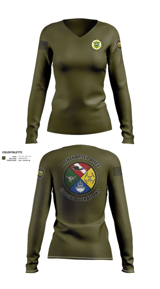Womens Long Sleeve Vneck Shirt, Muscogee Nation Special Operations, , Teamtime, Team time, sublimation, custom sports apparel, team uniforms, spirit wear, spiritwear, sports uniforms, custom shirts, team store, custom team store, fundraiser sports, apparel fundraiser