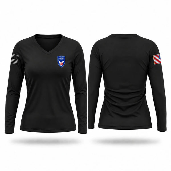 Womens Long Sleeve Vneck Shirt, Lancaster Recruiting Company, Army, Teamtime, Team time, sublimation, custom sports apparel, team uniforms, spirit wear, spiritwear, sports uniforms, custom shirts, team store, custom team store, fundraiser sports, apparel fundraiser