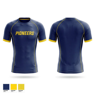 Short Sleeve Rash Guard Shirt, PIONEERS, Wrestling, Teamtime, Team time, sublimation, custom sports apparel, team uniforms, spirit wear, spiritwear, sports uniforms, custom shirts, team store, custom team store, fundraiser sports, apparel fundraiser