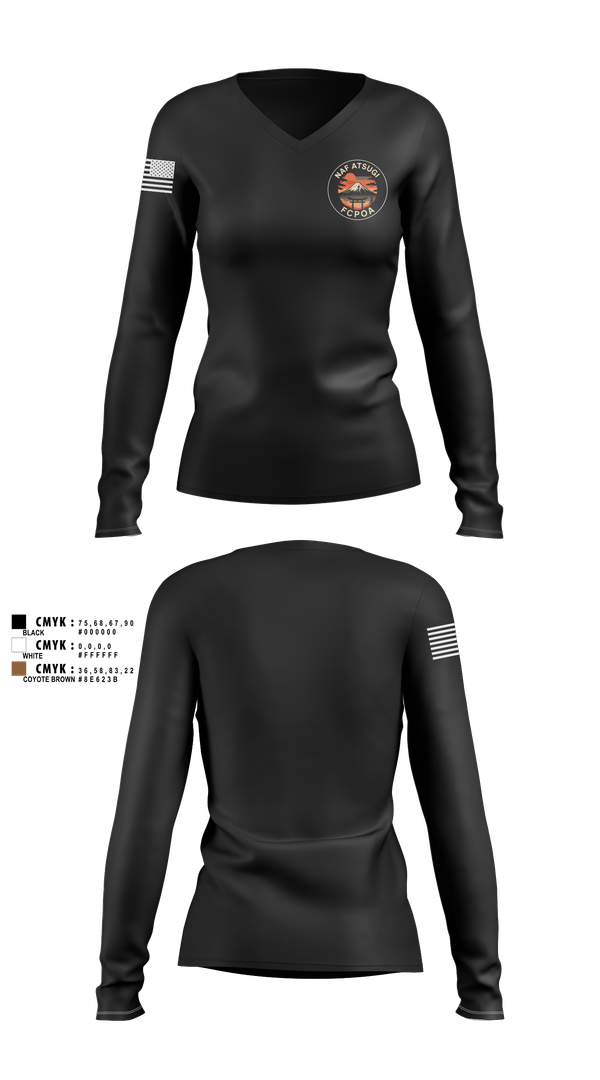 Womens Long Sleeve Vneck Shirt, NAF ATSUGI FCPOA, Navy, Teamtime, Team time, sublimation, custom sports apparel, team uniforms, spirit wear, spiritwear, sports uniforms, custom shirts, team store, custom team store, fundraiser sports, apparel fundraiser