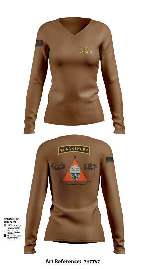 Womens Long Sleeve Vneck Shirt, 1st PLT B Co 1-173IN, , Teamtime, Team time, sublimation, custom sports apparel, team uniforms, spirit wear, spiritwear, sports uniforms, custom shirts, team store, custom team store, fundraiser sports, apparel fundraiser