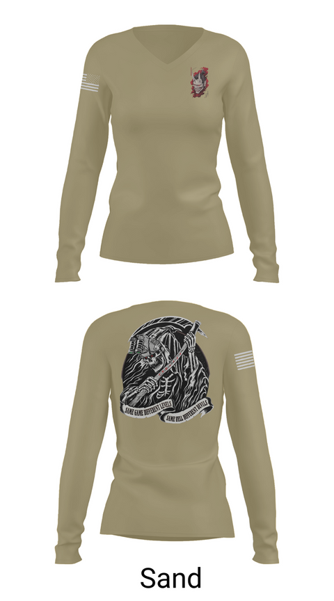Womens Long Sleeve Vneck Shirt, , Army, Teamtime, Team time, sublimation, custom sports apparel, team uniforms, spirit wear, spiritwear, sports uniforms, custom shirts, team store, custom team store, fundraiser sports, apparel fundraiser