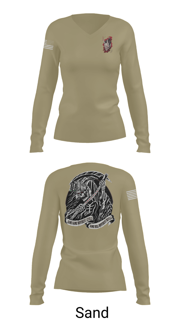 Womens Long Sleeve Vneck Shirt, , Army, Teamtime, Team time, sublimation, custom sports apparel, team uniforms, spirit wear, spiritwear, sports uniforms, custom shirts, team store, custom team store, fundraiser sports, apparel fundraiser