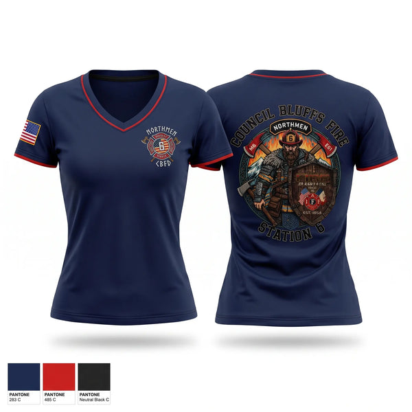 Womens Short Sleeve Vneck Shirt, Northmen, Fire Department, Teamtime, Team time, sublimation, custom sports apparel, team uniforms, spirit wear, spiritwear, sports uniforms, custom shirts, team store, custom team store, fundraiser sports, apparel fundraiser