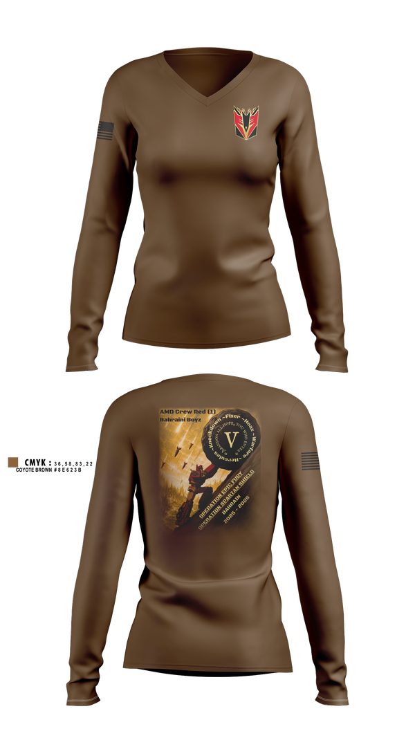 Womens Long Sleeve Vneck Shirt, D/2-43, Army, Teamtime, Team time, sublimation, custom sports apparel, team uniforms, spirit wear, spiritwear, sports uniforms, custom shirts, team store, custom team store, fundraiser sports, apparel fundraiser
