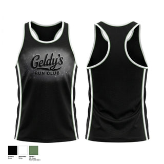 Mens Track Singlet, Geldy’s Run Club, Cross Country, Teamtime, Team time, sublimation, custom sports apparel, team uniforms, spirit wear, spiritwear, sports uniforms, custom shirts, team store, custom team store, fundraiser sports, apparel fundraiser