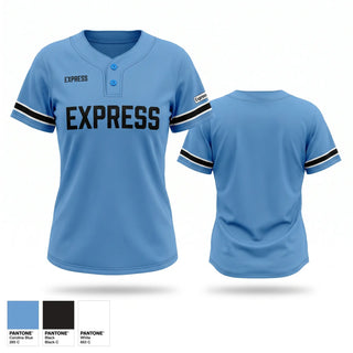 Two Button Softball Jersey, Express, Softball, Teamtime, Team time, sublimation, custom sports apparel, team uniforms, spirit wear, spiritwear, sports uniforms, custom shirts, team store, custom team store, fundraiser sports, apparel fundraiser
