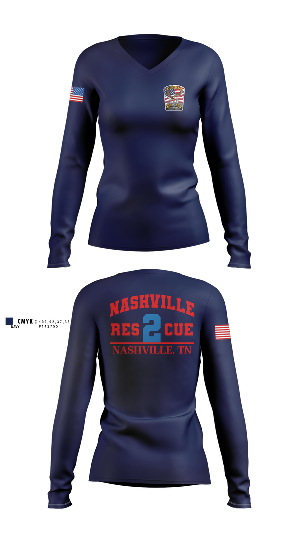 Womens Long Sleeve Vneck Shirt, Rescue 2, Fire Department, Teamtime, Team time, sublimation, custom sports apparel, team uniforms, spirit wear, spiritwear, sports uniforms, custom shirts, team store, custom team store, fundraiser sports, apparel fundraiser