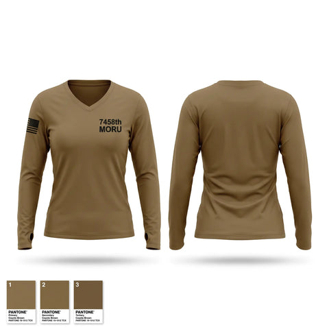 Womens Long Sleeve Vneck Shirt, 7458th MORU, Army, Teamtime, Team time, sublimation, custom sports apparel, team uniforms, spirit wear, spiritwear, sports uniforms, custom shirts, team store, custom team store, fundraiser sports, apparel fundraiser