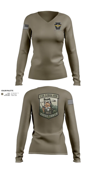 Womens Long Sleeve Vneck Shirt, Fox company 2/104th avn, National Guard, Teamtime, Team time, sublimation, custom sports apparel, team uniforms, spirit wear, spiritwear, sports uniforms, custom shirts, team store, custom team store, fundraiser sports, apparel fundraiser