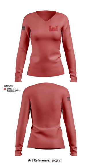 Womens Long Sleeve Vneck Shirt, 205TH EN BN, Army, Teamtime, Team time, sublimation, custom sports apparel, team uniforms, spirit wear, spiritwear, sports uniforms, custom shirts, team store, custom team store, fundraiser sports, apparel fundraiser