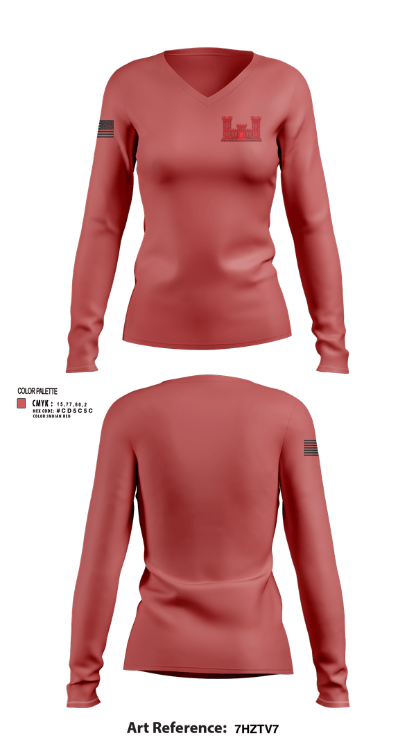 Womens Long Sleeve Vneck Shirt, 205TH EN BN, Army, Teamtime, Team time, sublimation, custom sports apparel, team uniforms, spirit wear, spiritwear, sports uniforms, custom shirts, team store, custom team store, fundraiser sports, apparel fundraiser
