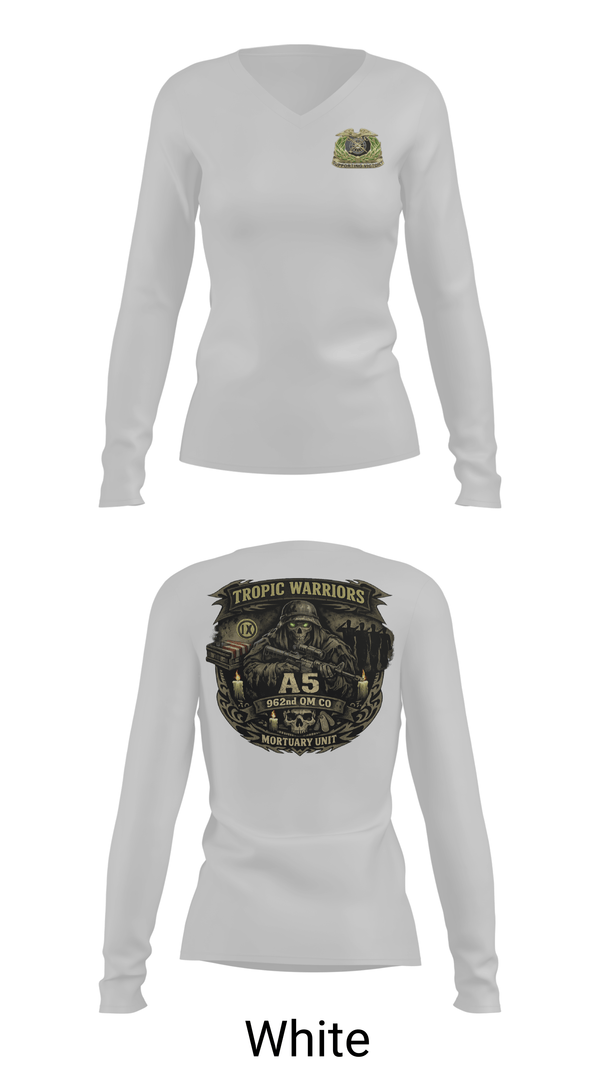 Womens Long Sleeve Vneck Shirt, 962nd QM CO A5, Army, Teamtime, Team time, sublimation, custom sports apparel, team uniforms, spirit wear, spiritwear, sports uniforms, custom shirts, team store, custom team store, fundraiser sports, apparel fundraiser