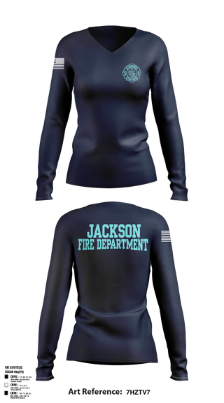Womens Long Sleeve Vneck Shirt, Jackson Fire Department, Fire Department, Teamtime, Team time, sublimation, custom sports apparel, team uniforms, spirit wear, spiritwear, sports uniforms, custom shirts, team store, custom team store, fundraiser sports, apparel fundraiser