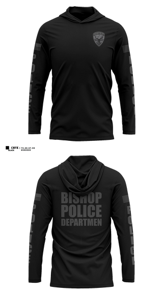 Long Sleeve Performance Shirt with hood, Bishop Police Department, Police, Teamtime, Team time, sublimation, custom sports apparel, team uniforms, spirit wear, spiritwear, sports uniforms, custom shirts, team store, custom team store, fundraiser sports, apparel fundraiser