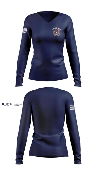 Womens Long Sleeve Vneck Shirt, Cy Creek Fire 23, Fire Department, Teamtime, Team time, sublimation, custom sports apparel, team uniforms, spirit wear, spiritwear, sports uniforms, custom shirts, team store, custom team store, fundraiser sports, apparel fundraiser