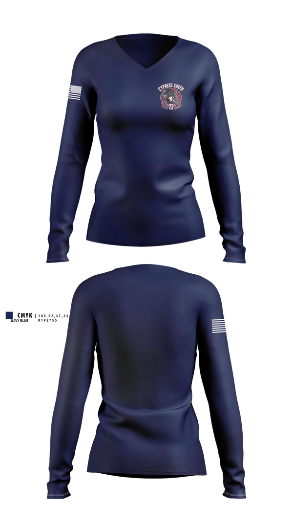Womens Long Sleeve Vneck Shirt, Cy Creek Fire 23, Fire Department, Teamtime, Team time, sublimation, custom sports apparel, team uniforms, spirit wear, spiritwear, sports uniforms, custom shirts, team store, custom team store, fundraiser sports, apparel fundraiser