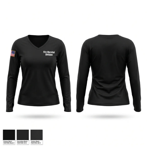 Womens Long Sleeve Vneck Shirt, Fire Marshal Division, Fire Department, Teamtime, Team time, sublimation, custom sports apparel, team uniforms, spirit wear, spiritwear, sports uniforms, custom shirts, team store, custom team store, fundraiser sports, apparel fundraiser