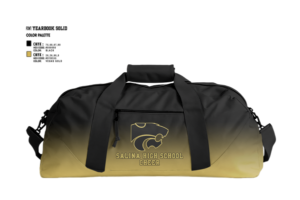 Duffle Bag, Salina High School Cheer, Cheer, Teamtime, Team time, sublimation, custom sports apparel, team uniforms, spirit wear, spiritwear, sports uniforms, custom shirts, team store, custom team store, fundraiser sports, apparel fundraiser