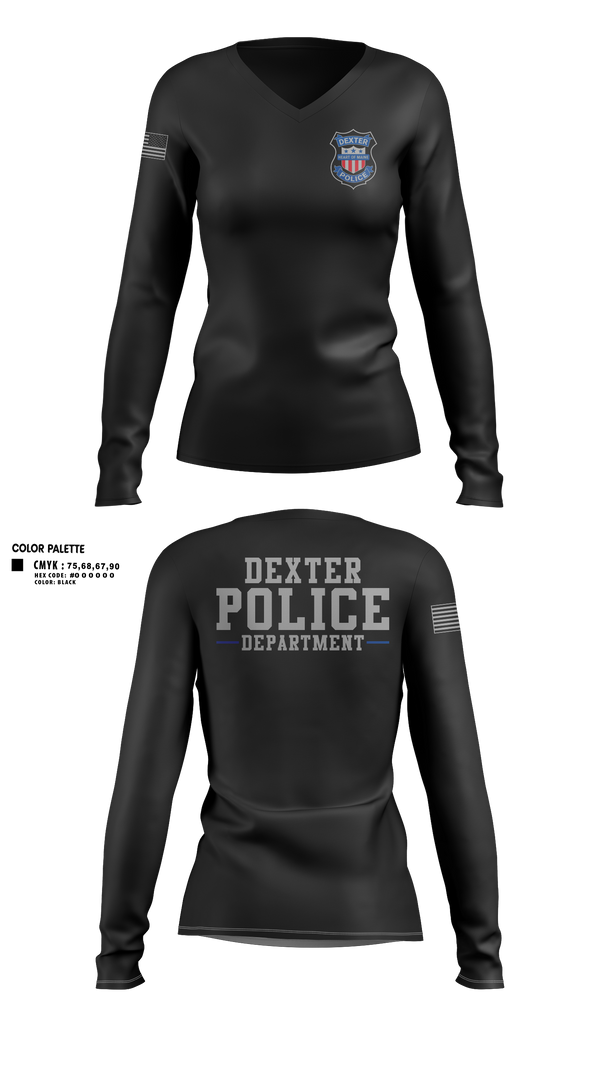 Womens Long Sleeve Vneck Shirt, Dexter Police Department, Police, Teamtime, Team time, sublimation, custom sports apparel, team uniforms, spirit wear, spiritwear, sports uniforms, custom shirts, team store, custom team store, fundraiser sports, apparel fundraiser
