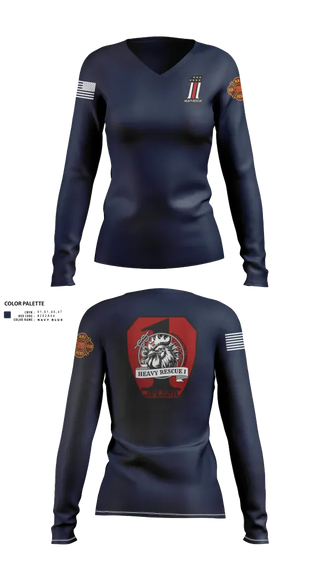 Womens Long Sleeve Vneck Shirt, HFR Heavy Rescue, Fire Department, Teamtime, Team time, sublimation, custom sports apparel, team uniforms, spirit wear, spiritwear, sports uniforms, custom shirts, team store, custom team store, fundraiser sports, apparel fundraiser