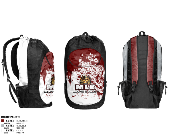 Gear Bag, MLK Lions Soccer, Men's Soccer, Teamtime, Team time, sublimation, custom sports apparel, team uniforms, spirit wear, spiritwear, sports uniforms, custom shirts, team store, custom team store, fundraiser sports, apparel fundraiser